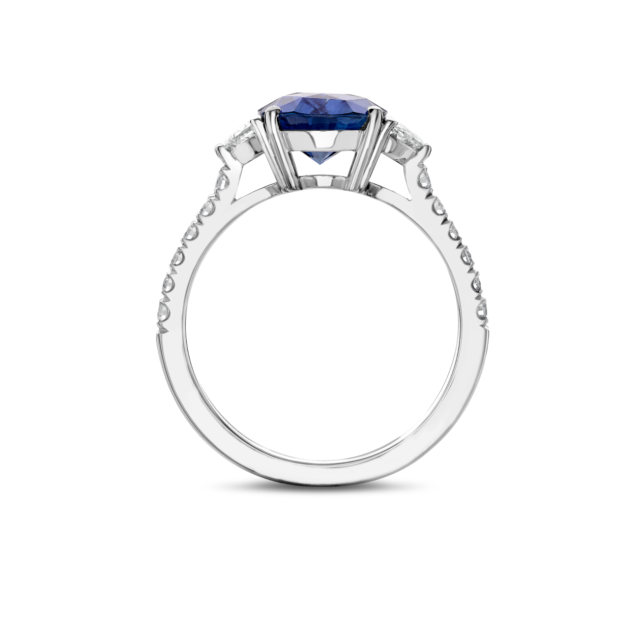 Oval sapphire and half moon diamond rings