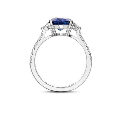 Oval sapphire and half moon diamond rings