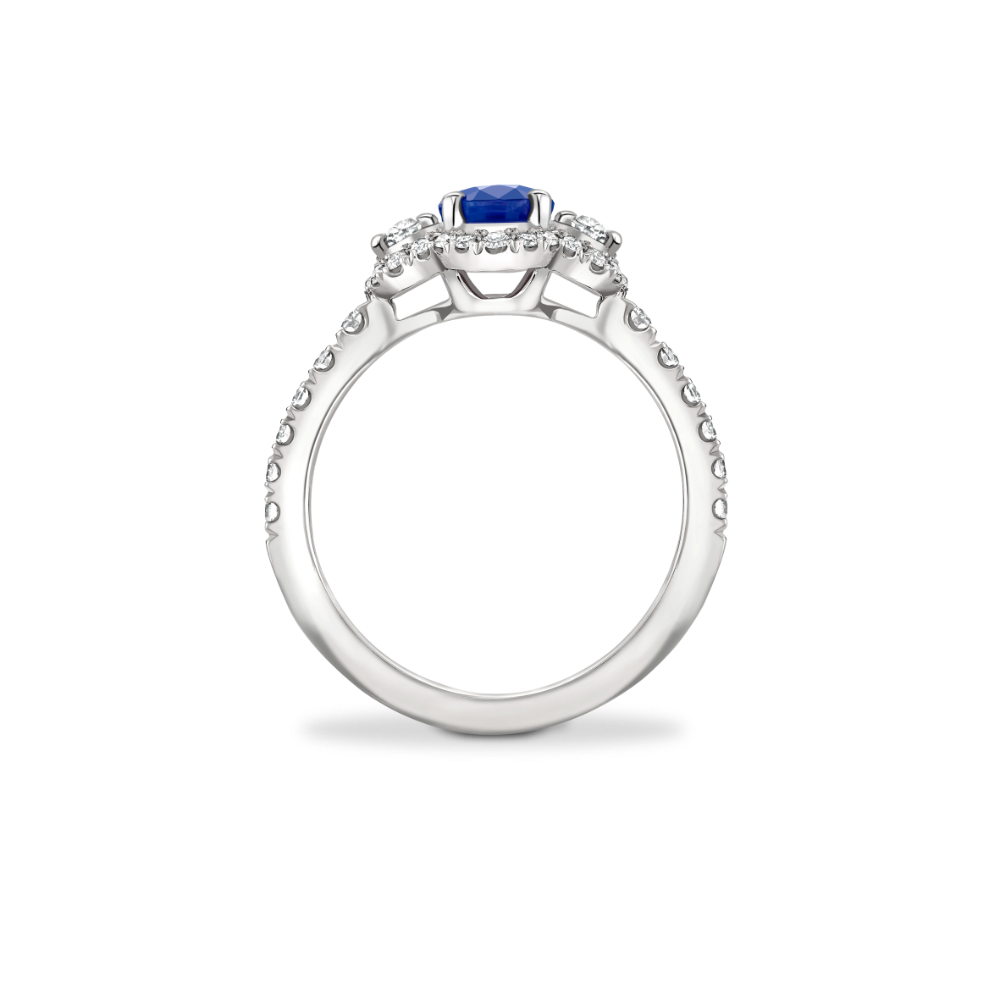 Sapphire & Diamond 3 stone microset cluster ring